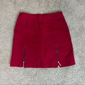 Zipper Slit Red Mini Skirt